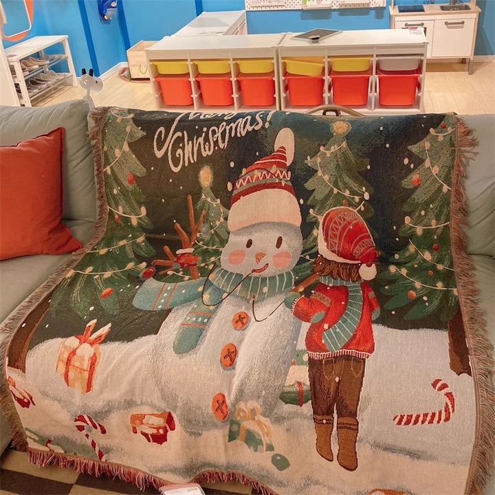Festive Christmas-Themed Tapestry Throw Blanket