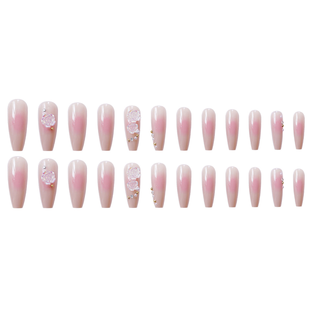 Decorative Acrylic Press-On Nails with Floral Accents