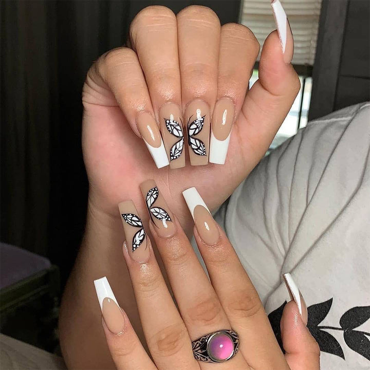 Artful Nail Extensions with Marbled Leaves Kalsten