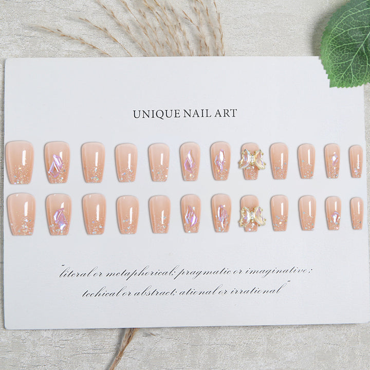 Acrylic Nail Set with Glitter and 3D Butterfly Decorations Kalsten
