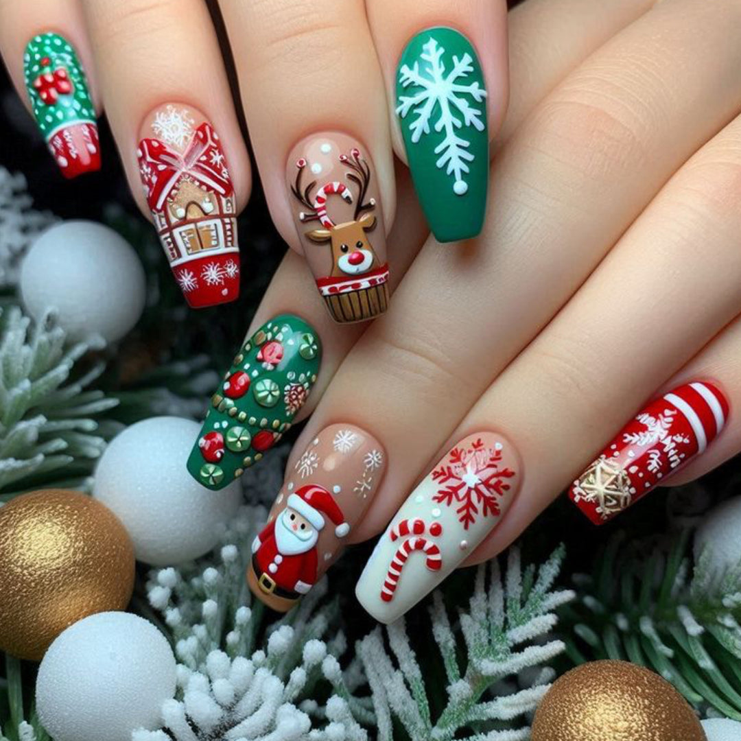 Festive Christmas-Themed 3D Nail Art Extensions Kalsten