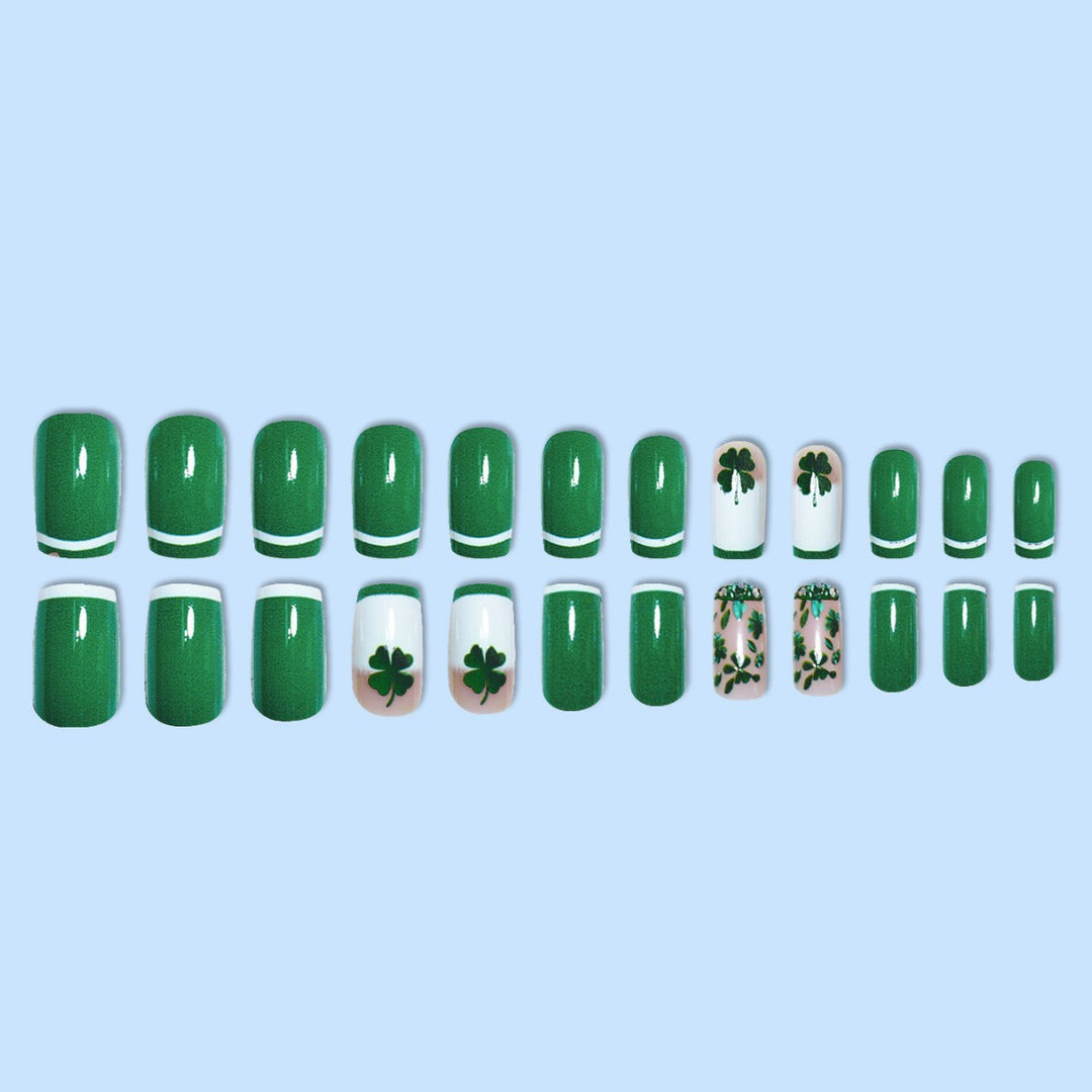 Glamorous Press-On Nail Art Set with Clover Motif Kalsten