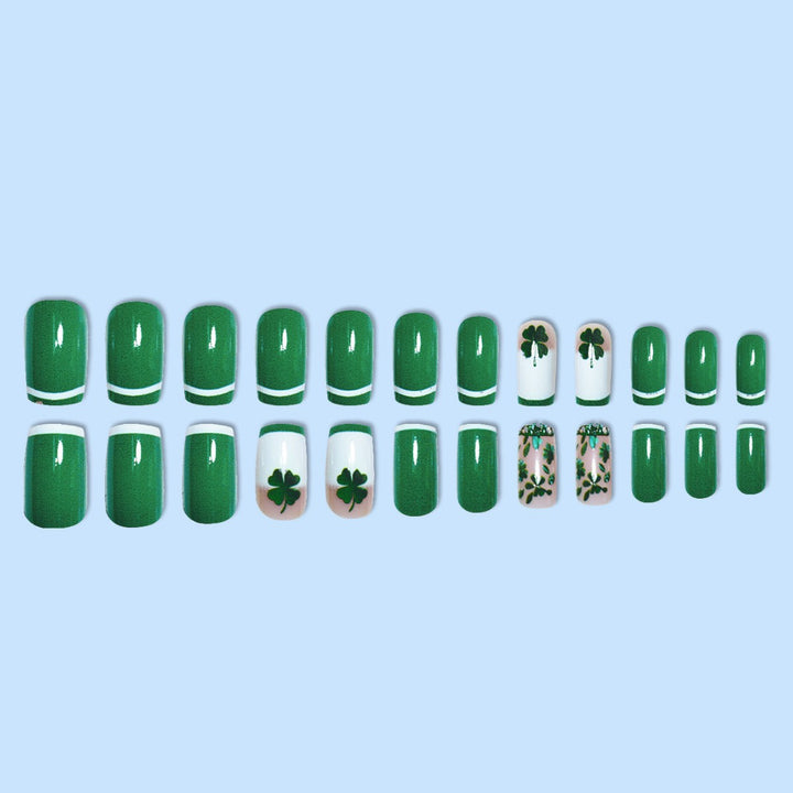 Glamorous Press-On Nail Art Set with Clover Motif Kalsten