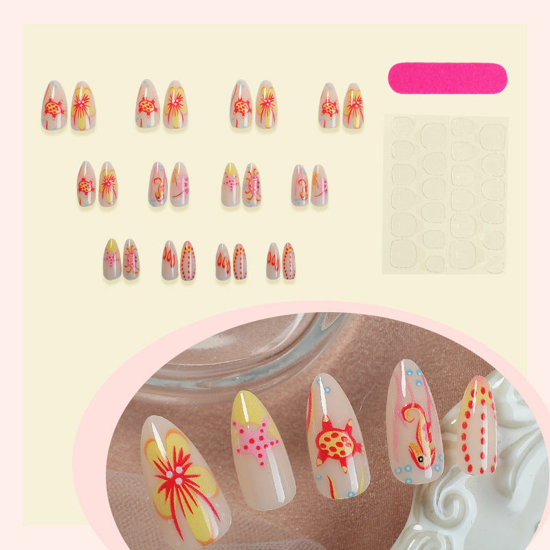Artistic Press-On Nail Set with Floral and Colorful Designs kalsten
