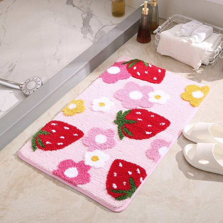Flower design plush bath mat