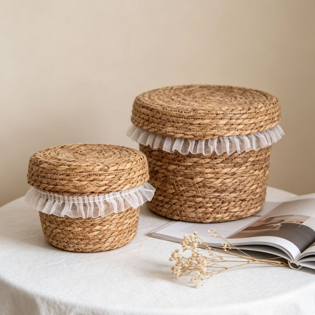 Natural fiber storage basket with ruffled edge Kalsten