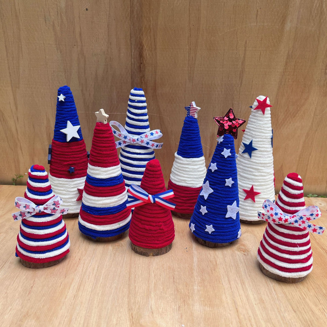Independence Day patriotic festive tabletop cone centerpiece with felt star accents Kalsten