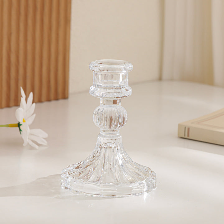 Crystal-cut Glass Candlestick Holder with Ribbed Stem Kalsten