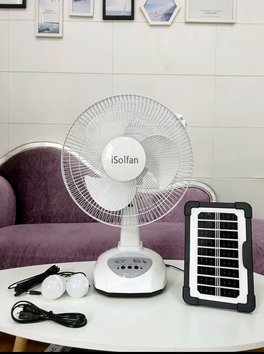 Women's portable solar fan with LED light and USB connection Kalsten
