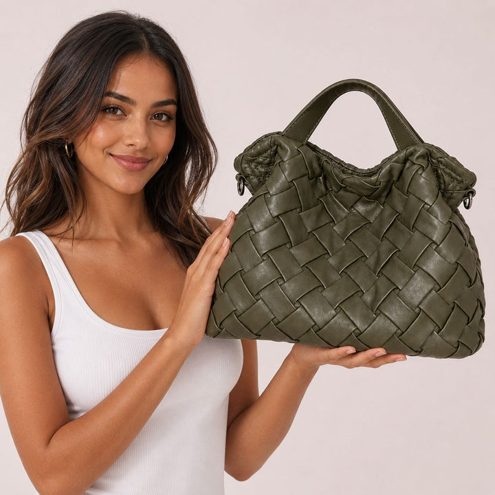 Handcrafted Woven Leather Hobo Bag