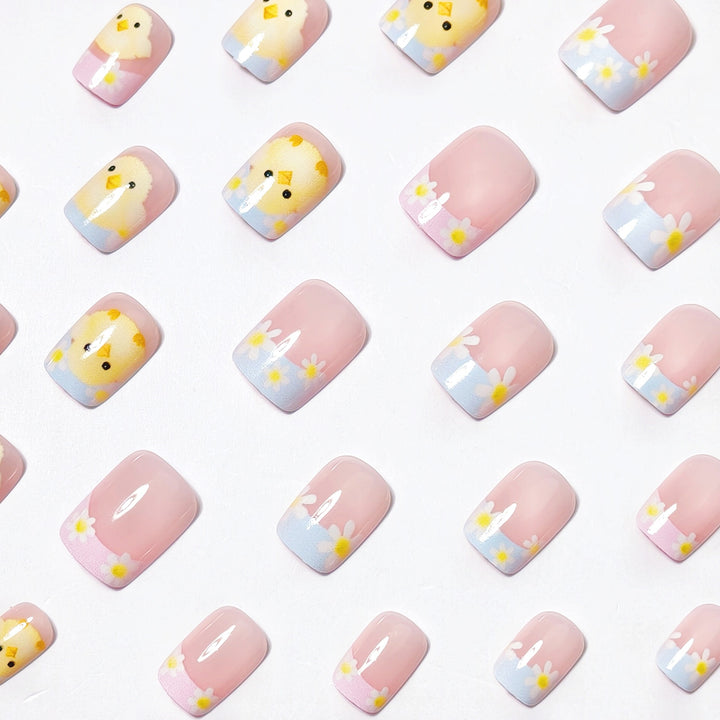 Artificials nails with cheerful chick and flower design Kalsten