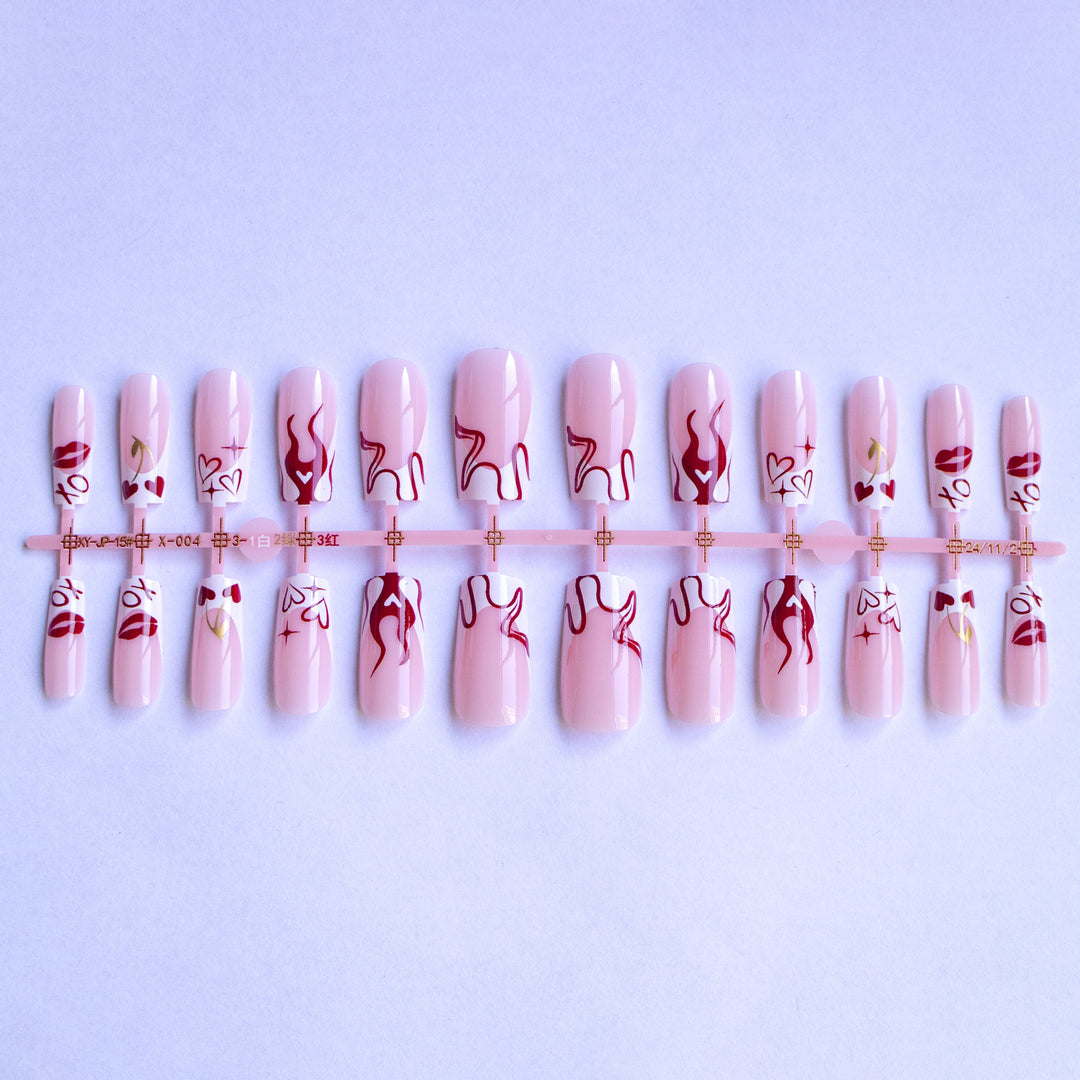 Artistic Nail Art Kit with Heart and Flame Designs