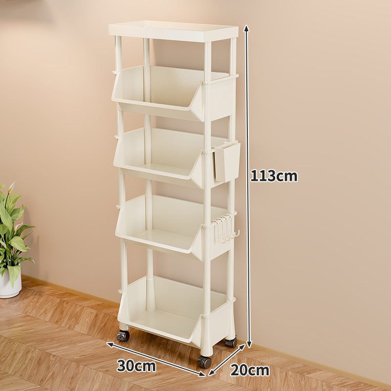 Slim Four-Tier Rolling Storage Cart with Stacking Open Bins