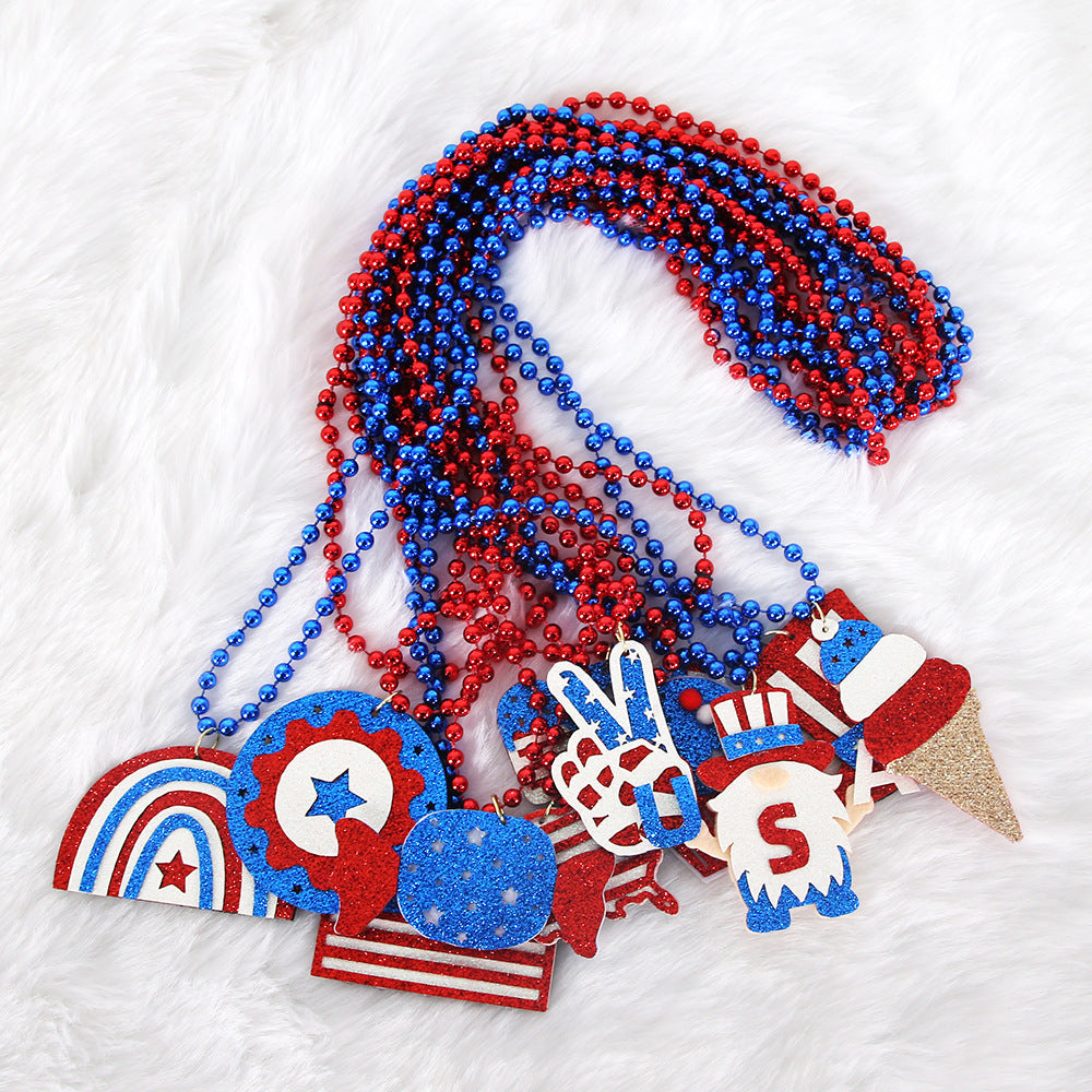 Women's nan glittered layered circular patriotic pendant necklace with beaded chain and star medallion Kalsten