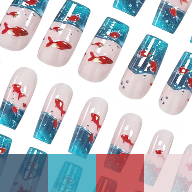 Artistic Aqua-Inspired Acrylic Nail Art Extensions Kalsten