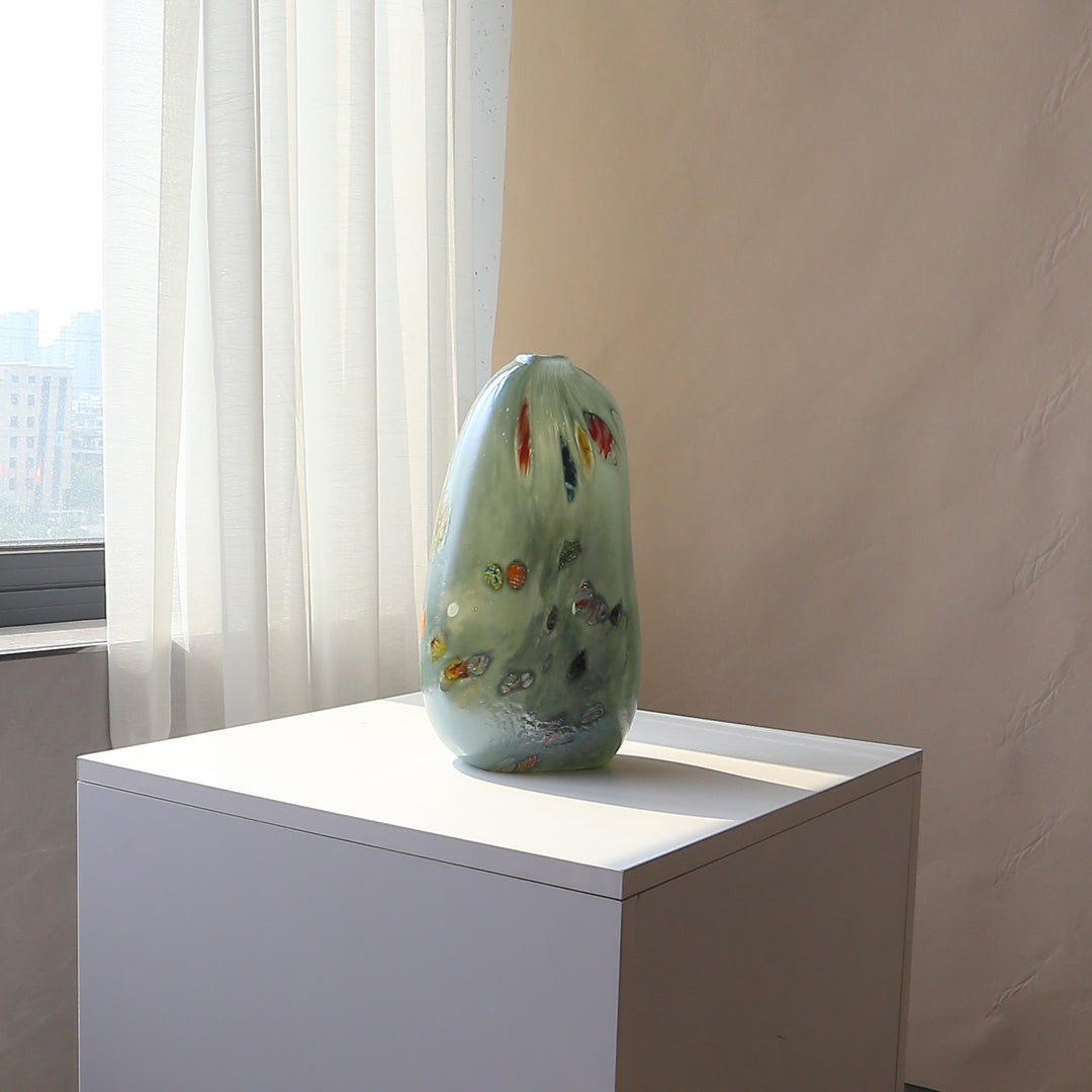 Handblown Sculptural Flat-Profile Art Glass Display Vase Kalsten