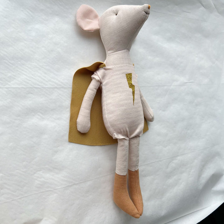 Soft Linen Superhero Mouse Plush with Detachable Cape