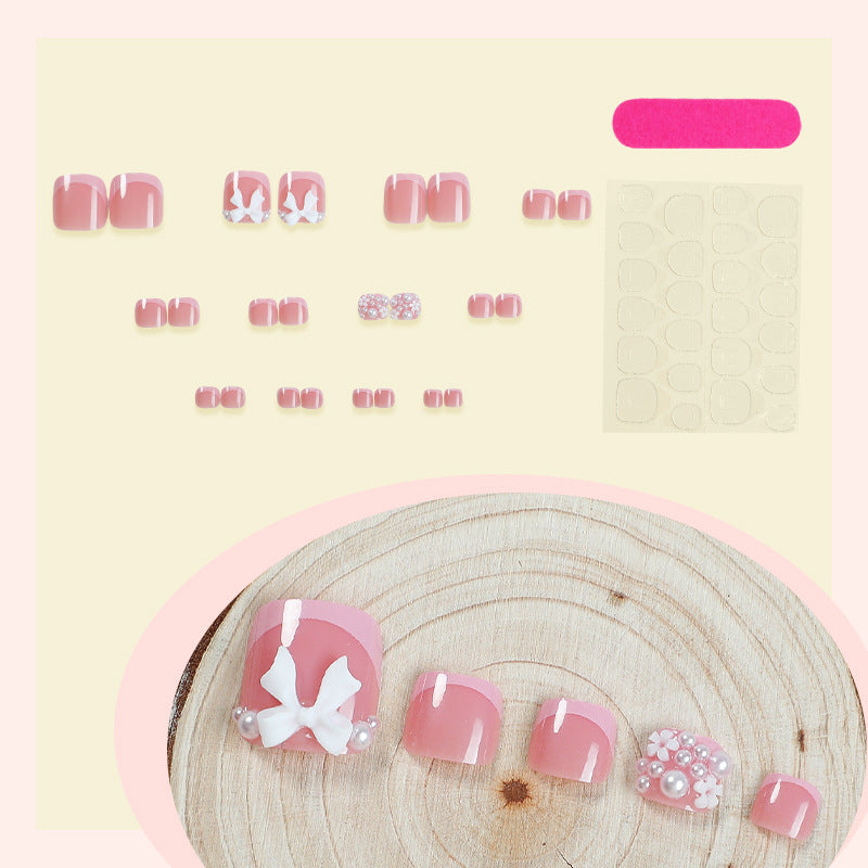 Artistic Press-On Nail Set with Decorative Bow and Gem Accents kalsten