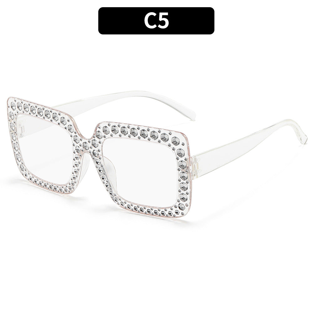 Transparent Square Frame Sunglasses with Rhinestone Accents