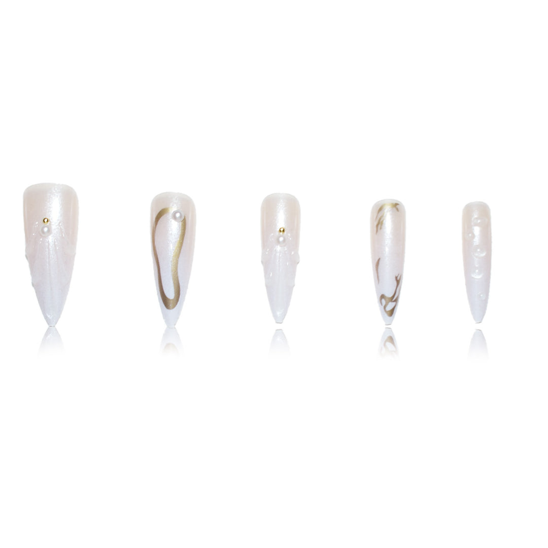 Artistic Press-On Nail Designs with Pearl Accents Kalsten
