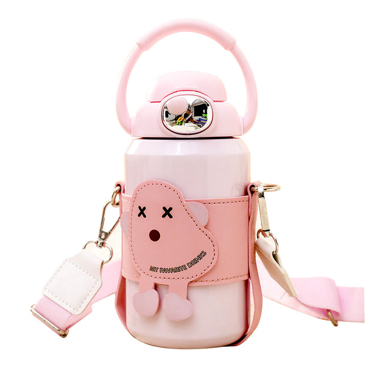 Insulated drinking bottle with cute animal design and practical carrying strap Kalsten
