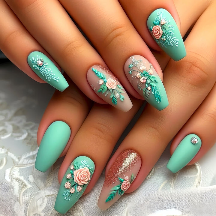 Floral Embellished Press-On Nail Set Kalsten