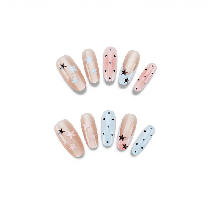 Artistic Press-On Nail Set with Star and Dot Designs Kalsten
