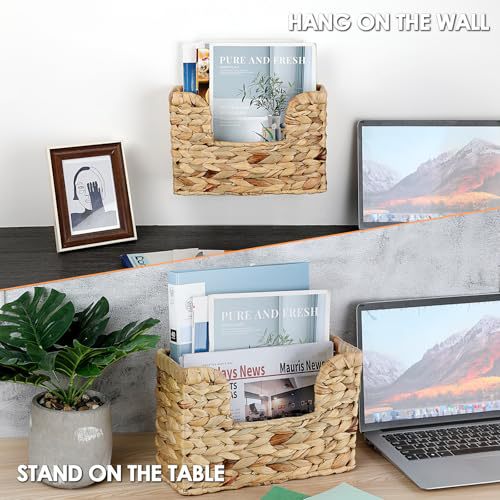 Wall shelf made of untreated wood with rattan inserts Kalsten