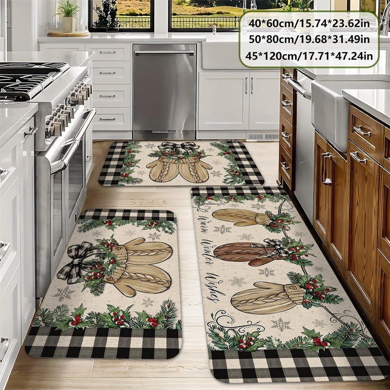 Festive Holiday-Themed Kitchen Mat Set
