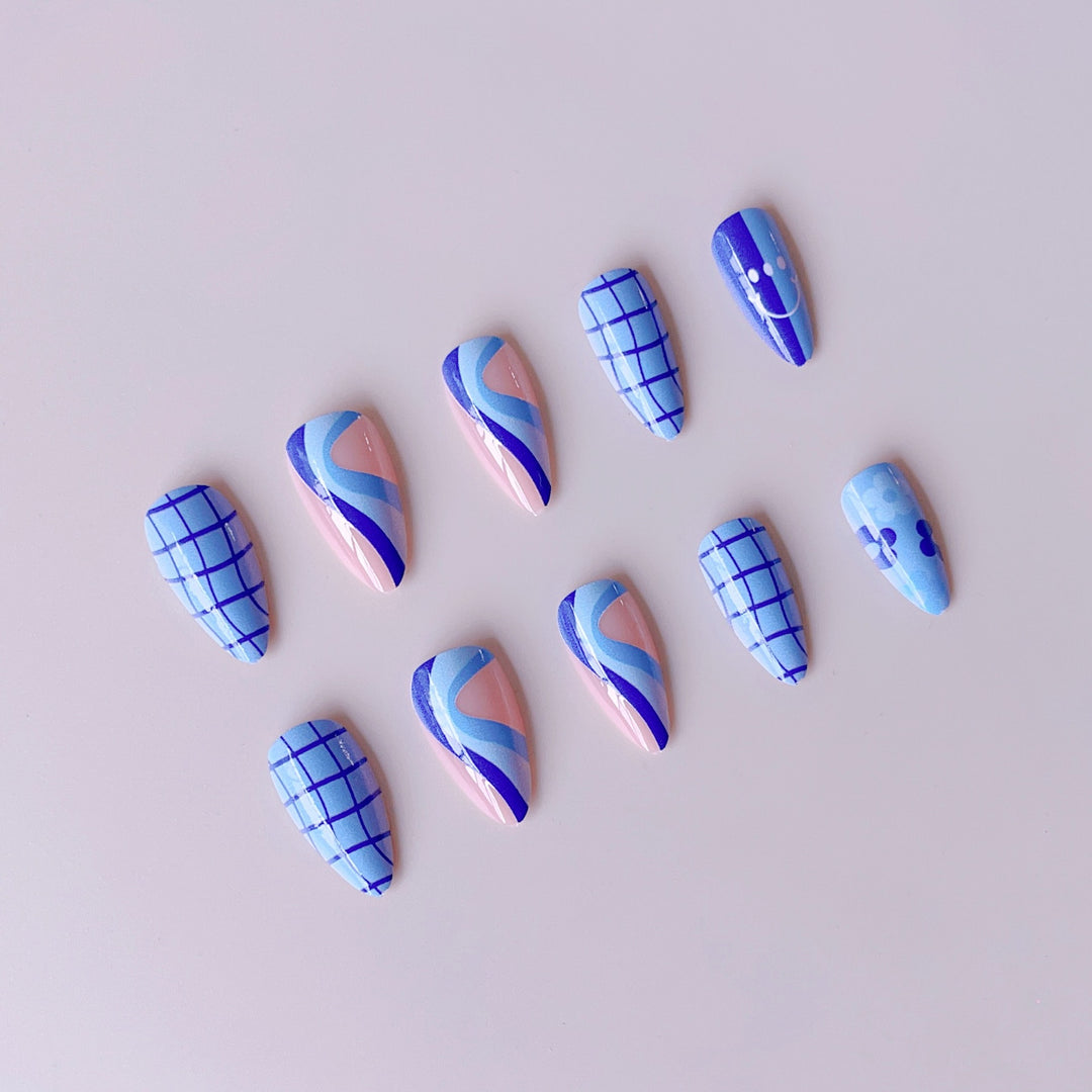 Artificial nail set with colorful flower pattern and creative accents Kalsten