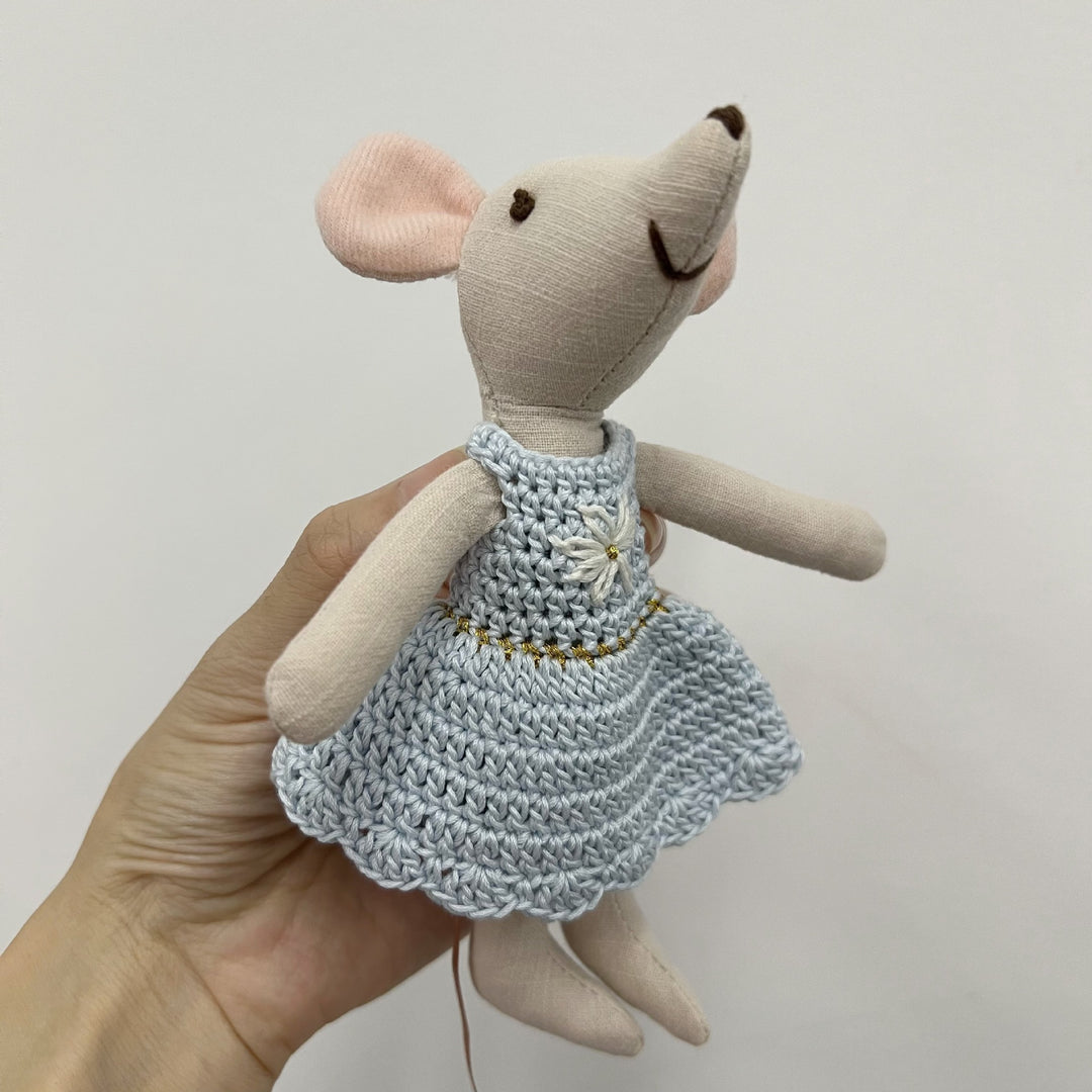 Handcrafted Organic Cotton Bunny Doll with Linen Jacket and Plaid Shorts