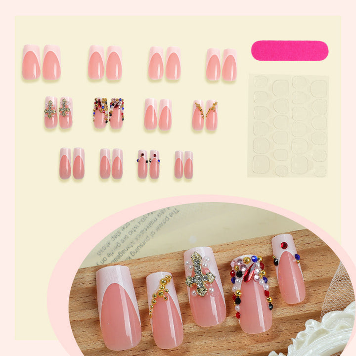 Decorative Press-On Nails Set with Artistic Gemstone Accents kalsten