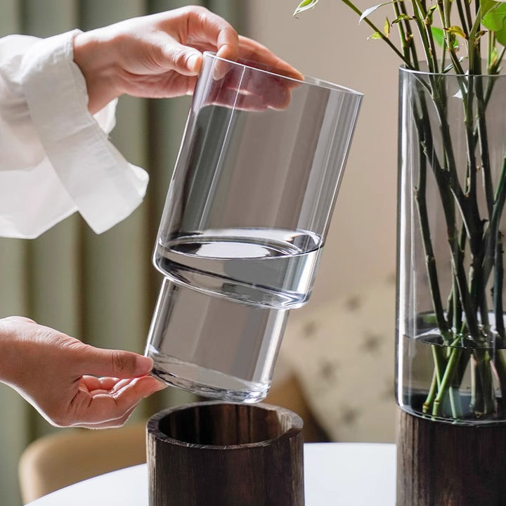 High-quality glass vase with wooden base Kalsten
