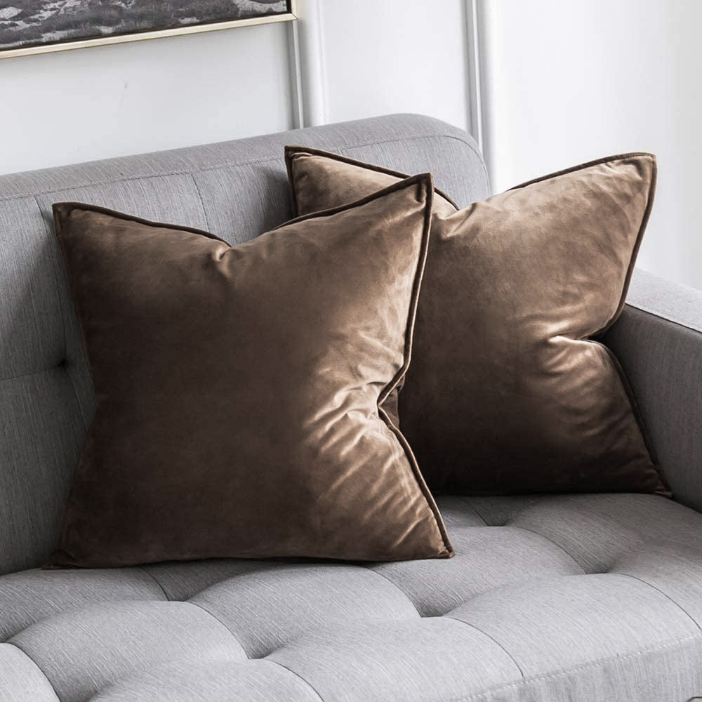 Plush Velvet Square Throw Pillow Set with Hidden Zipper and Down-Alternative Insert