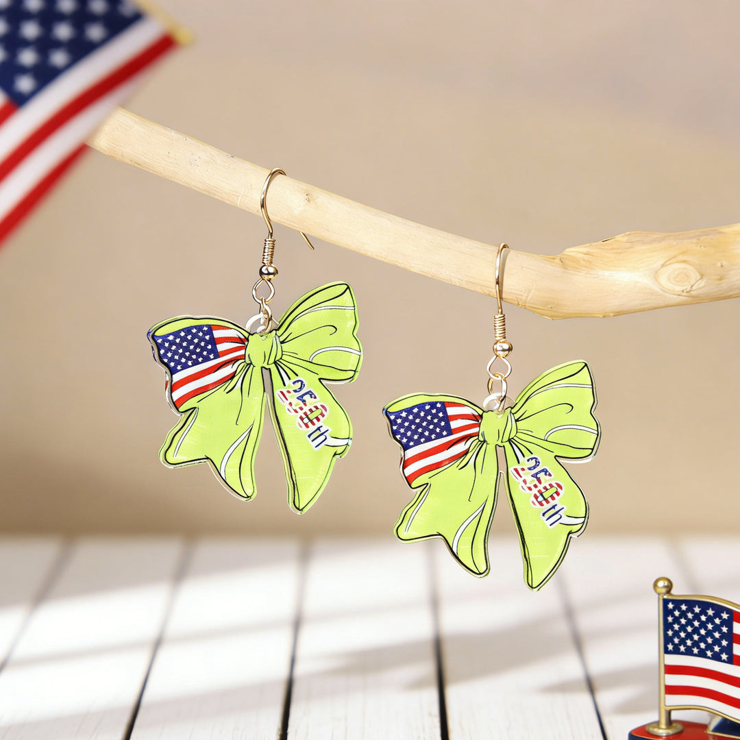 Ladies nan statement earrings with bow shape and American flag pendant Kalsten