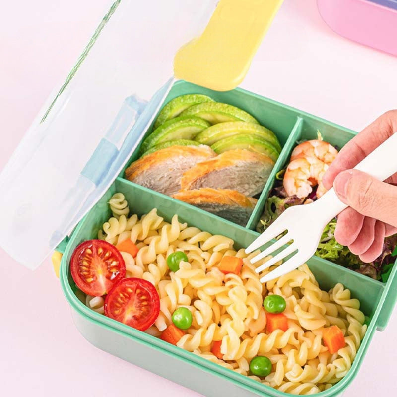Multi-Compartment Lunch Box with Built-In Utensils