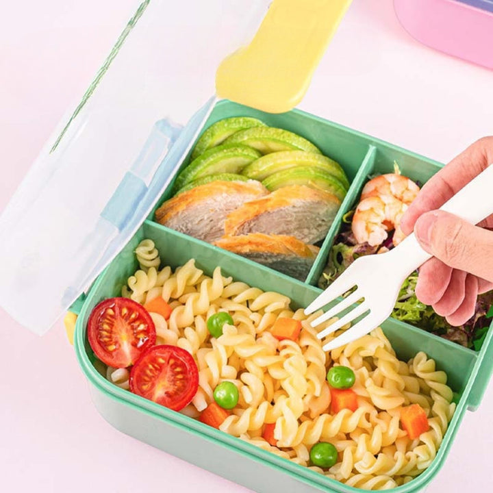 Multi-Compartment Lunch Box with Built-In Utensils