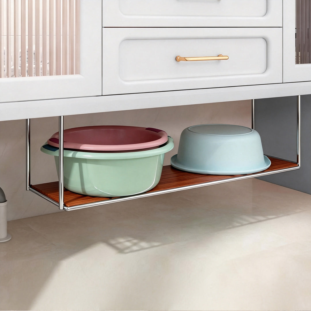 Telescoping Under-Cabinet Hanging Shelf with Non-Slip Mesh Tray