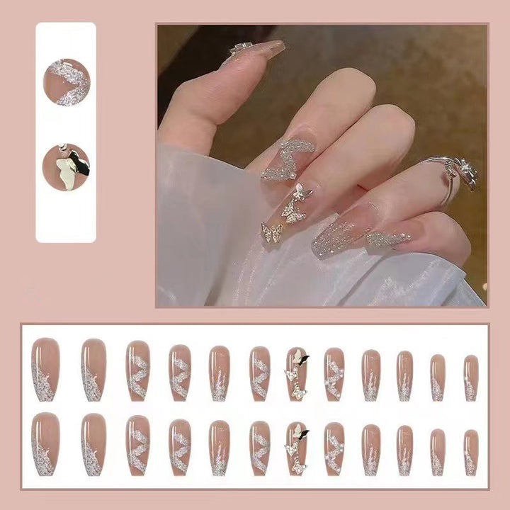 Trendy 3D design artificial nails with glitter and butterfly accents Kalsten