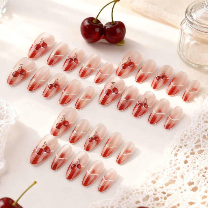 Cherry-Themed Press-On Nail Art Set Kalsten