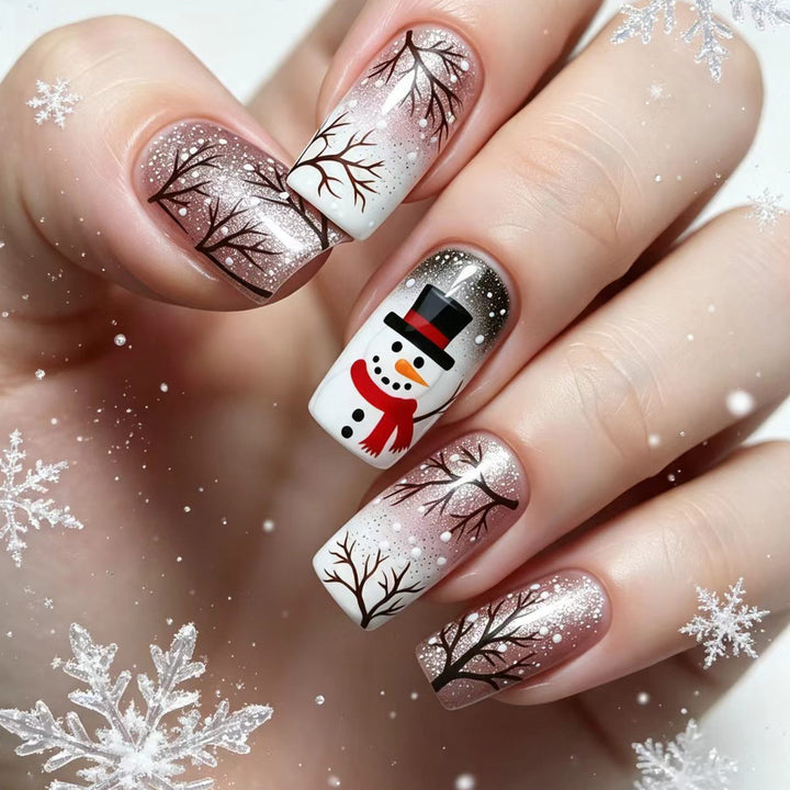 Artificial nails with elegant snowman and winter landscape design Kalsten