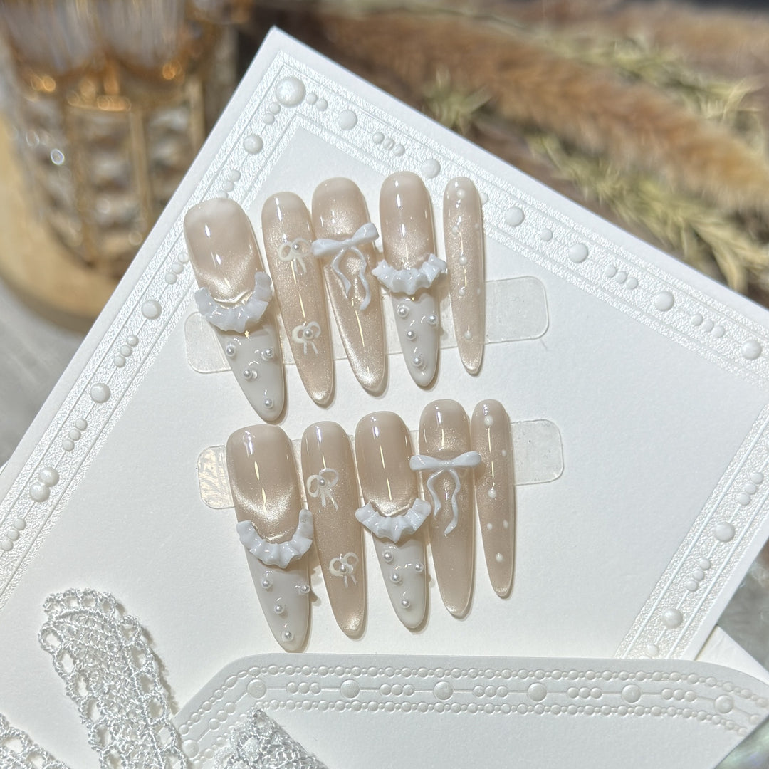 Elegant Press-On Nail Set with Ruffled Accents Kalsten