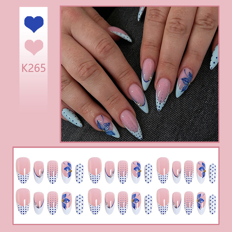 Artificial Nail Set with Decorative Polka Dots and Floral Accents Kalsten
