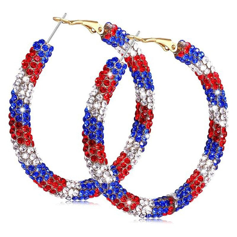 Women's nan patriotic rhinestone stars and stripes teardrop dangle earrings with fishhook Kalsten
