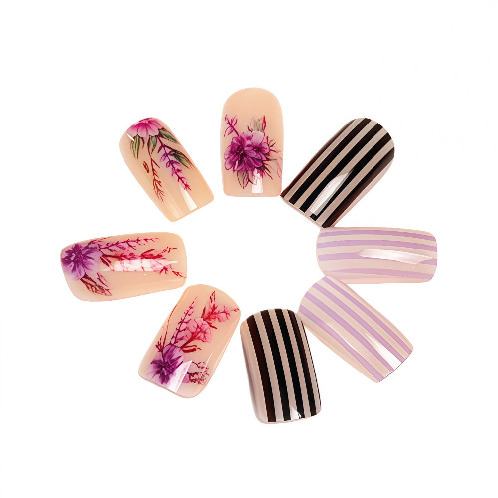 Artificial nails with floral and striped designs Kalsten