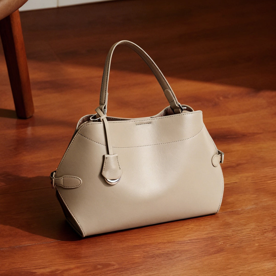 Structured Smooth Leather Top-Handle Tote Bag with Silver Hardware