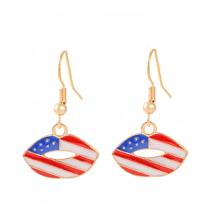 Ladies enamel earrings horseshoe with star stripe motif Kalsten