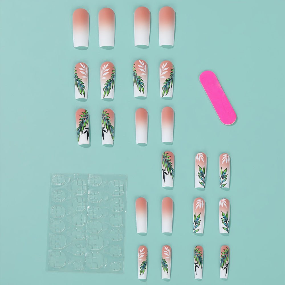 Artificial nails with elegant ombre design and floral accents Kalsten