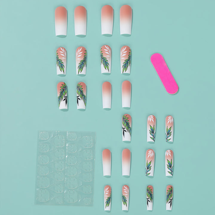 Artificial nails with elegant ombre design and floral accents Kalsten