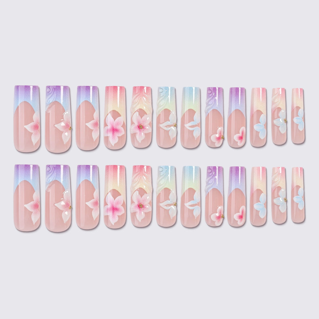 Acrylic nail set with colorful flower design and elegant accents Kalsten